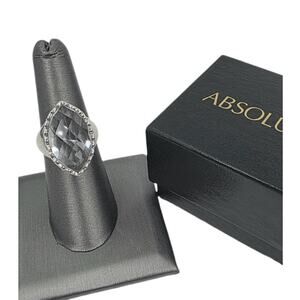 Vintage Absolute Simulated White Topaz Filigree Sterling Silver Ring Size 7